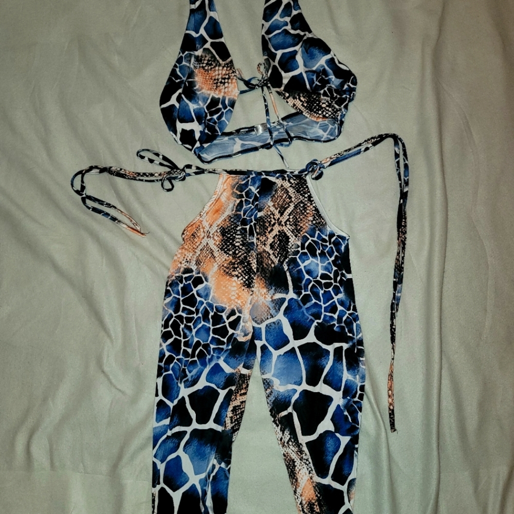 Two piece Blue snake skin